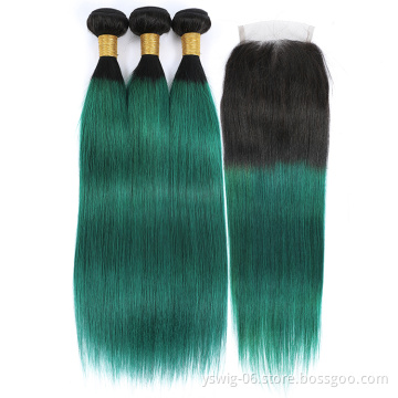 2021 New Arrival Ombre Color 1b/Green# Brazilian Virgin Straight Human Hair Weave Extensions